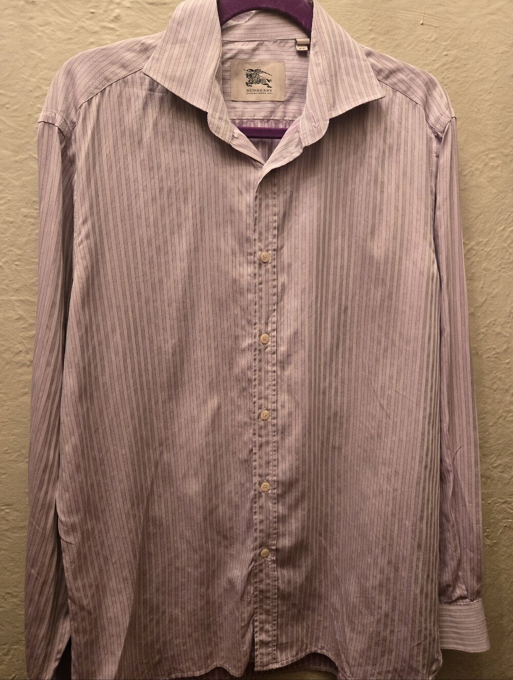 Burberry London Striped Button Down Shirt 16 41 Purple Cotton Nova Check